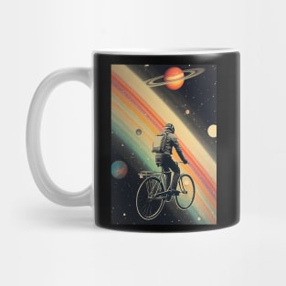 Astronaut Riding a Bicycle in Space Vintage Art Mug